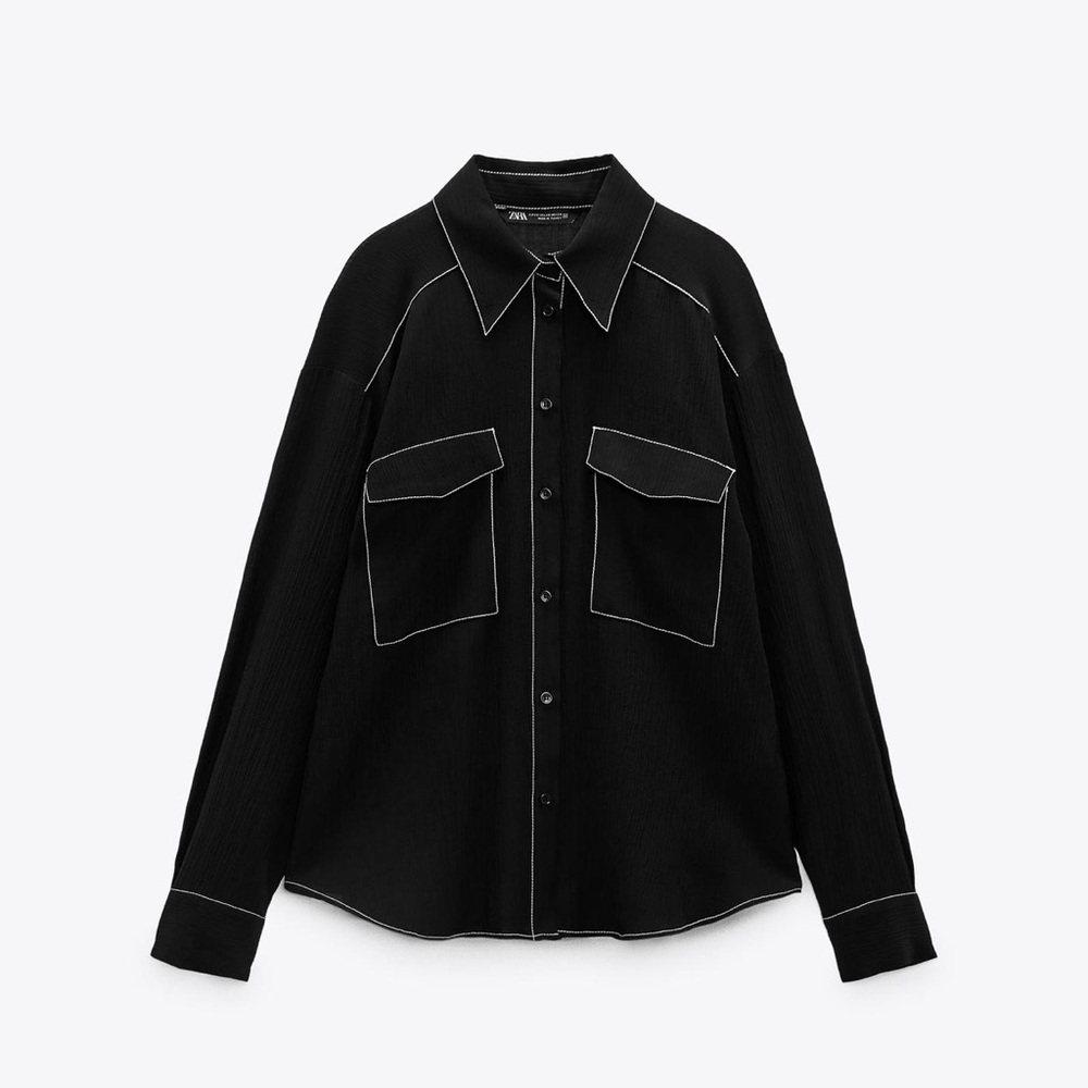 New Zara SHIRT WITH CONTRASTING TOPSTITCHING